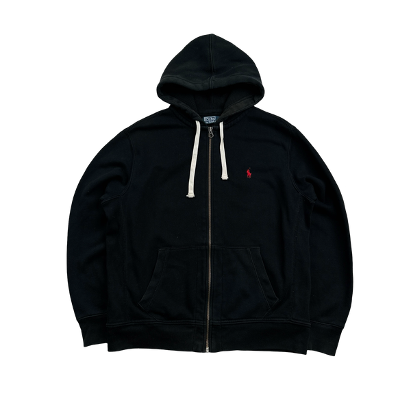 Ralph Lauren Black Thick Cotton Zipped Hoodie - Large