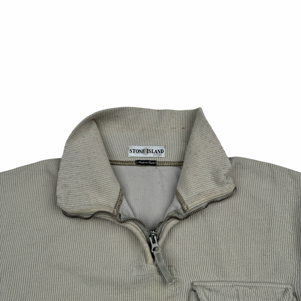 Stone Island 2001 Light Grey Wool Blend Vintage Ribbed High Neck Jumper - Medium