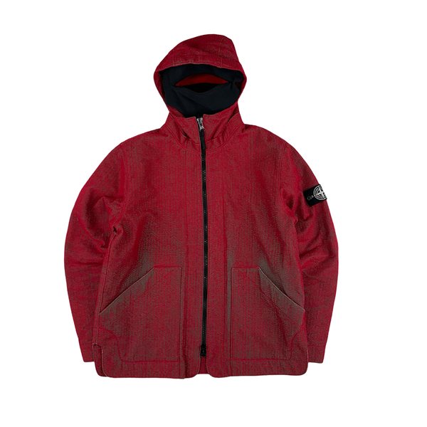 Stone Island 2022 Red Needle Punched Reflective Balaclava Jacket - Large