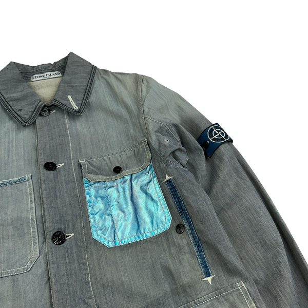 Stone Island 2006 RARE Denim Sanded Micro Twill Reflective Pocket Denim Jacket - Small