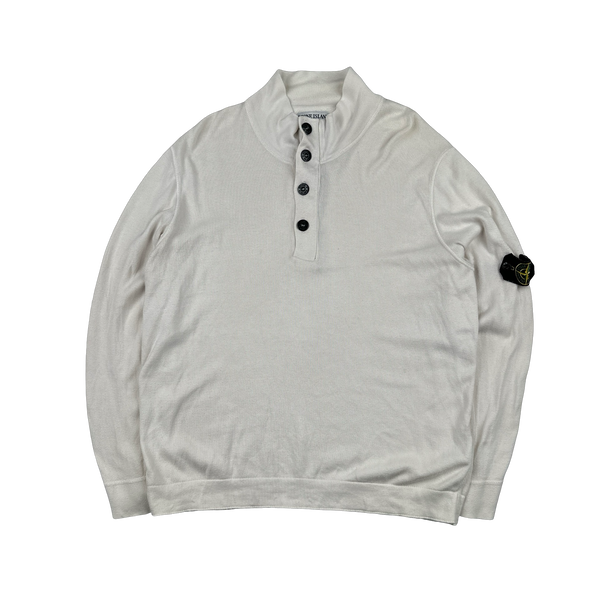 Stone Island 2008 White Cotton Buttoned High Neck Pullover - XXL
