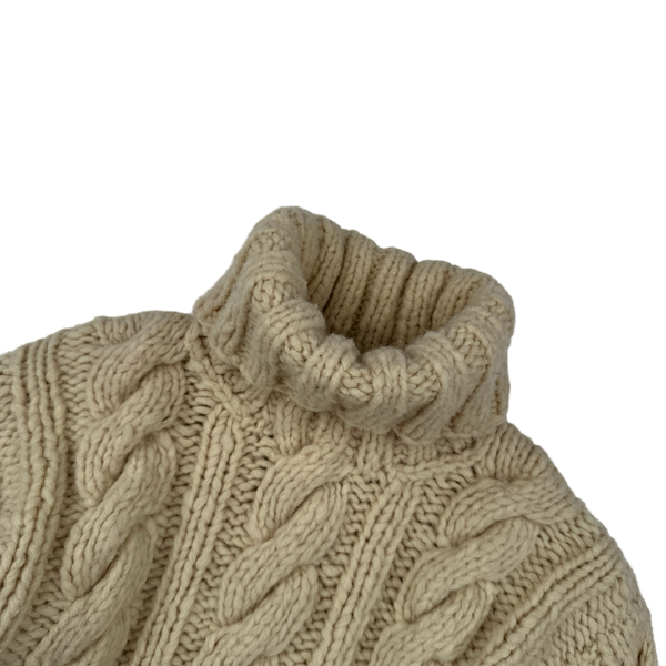 Ralph Lauren Cream Heavy Wool Knit Roll Neck Jumper - Medium