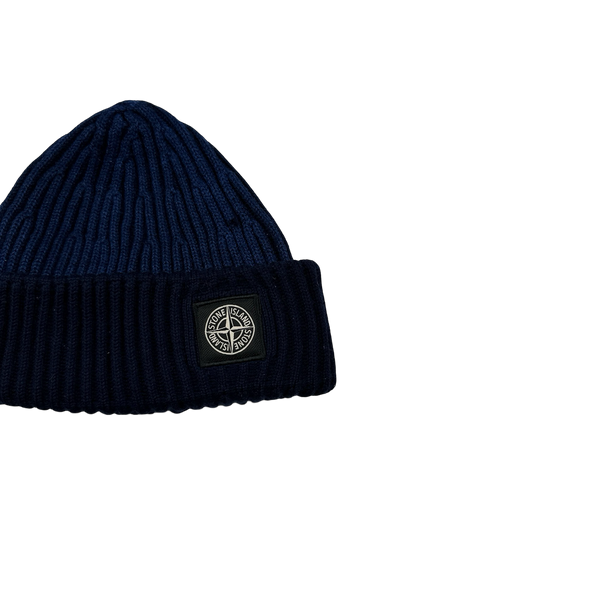 Stone Island 2014 Blue Two Tone Ribbed Wool Beanie