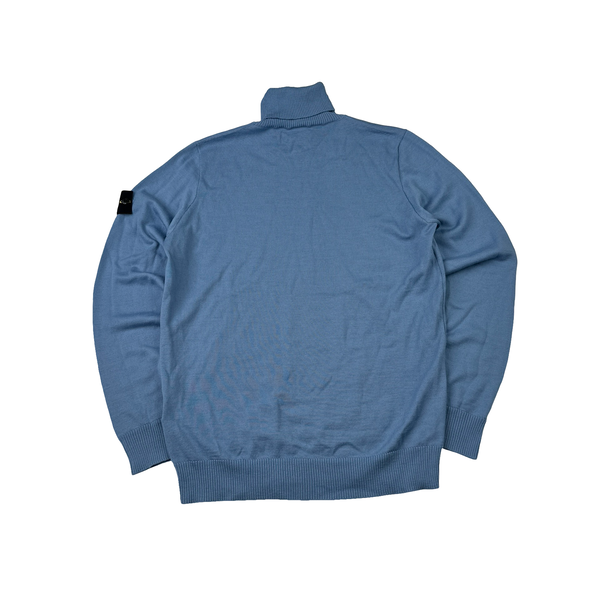 Stone Island 2022 Blue Roll Neck Knit Jumper - Large