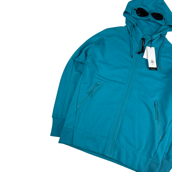 CP Company Turquoise Blue Goggle Cotton Zip Up Hoodie - Medium