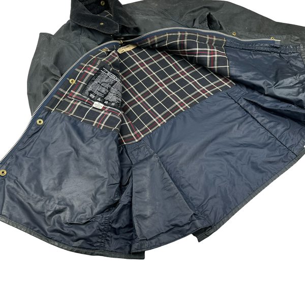Barbour Bedale Dark Grey Cotton Flannel Lined Wax Field Jacket - Medium