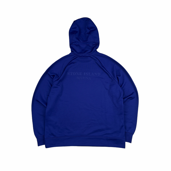 Stone Island Marina 2022 Electric Blue Spellout Pullover Hoodie - Large