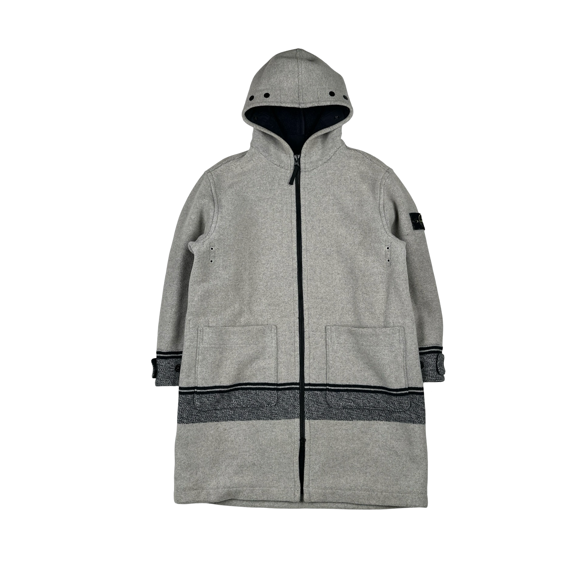 Stone Island 2020 Grey Panno Jaquard Wool Long Jacket - Large