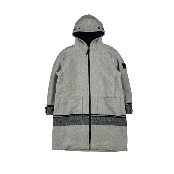 Stone Island 2020 Grey Panno Jaquard Wool Long Jacket - Large