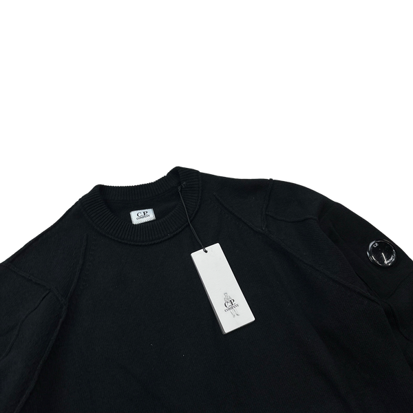 CP Company Black Lambswool Crewneck Lens Viewer Jumper - Large, XL