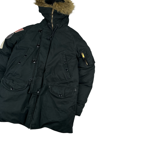 Ralph Lauren Black Fur Hooded Parka Jacket - Small