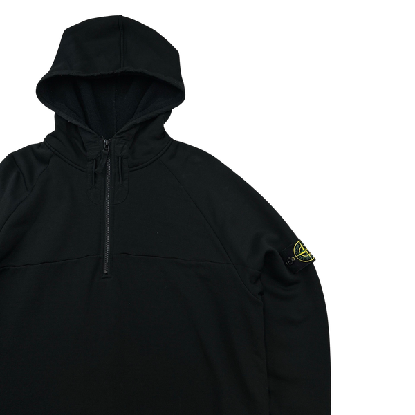 Stone Island Quarter Zipped Black Stretch Hoodie Jumper - XL