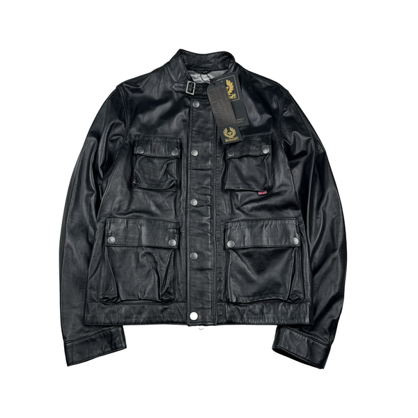Belstaff Black Multi Pocket Leather Zipped Lightweight Jacket - XL