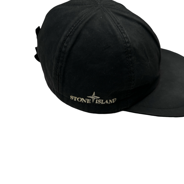 Stone Island 2003 Vintage Black Cotton Blend Wool Lined Spellout Cap