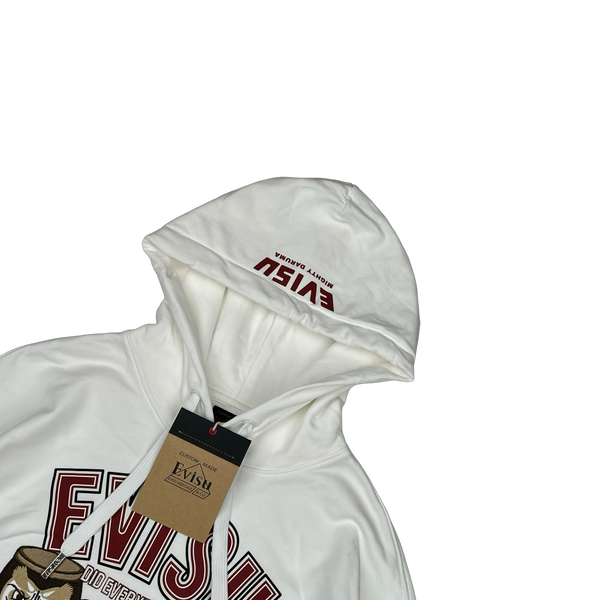 Evisu White Embroiderd Graphic Cotton Hoodie - Small