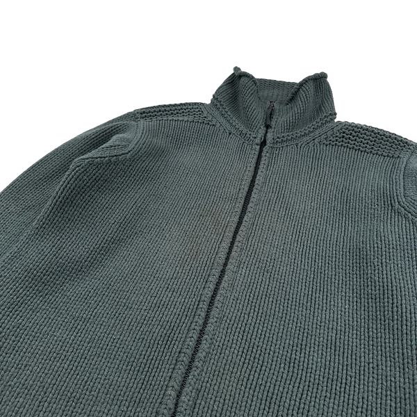 Stone Island 2000s Vintage Dark Green Thick Wool Zipped Jumper - Large