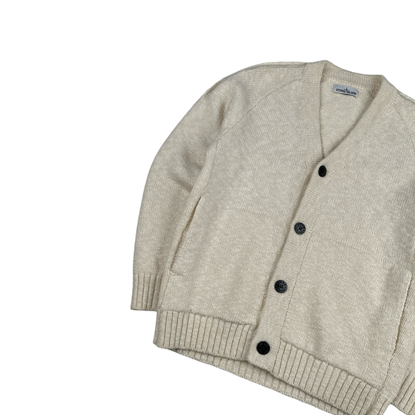 Stone Island 2020 Cream Wool Blend Buttoned Knit Jumper - XL