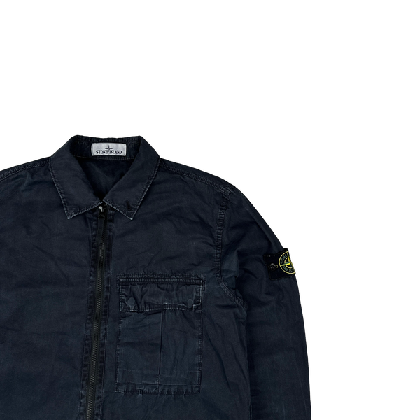 Stone Island 2019 Black Cotton Garment Dyed Overshirt - Medium