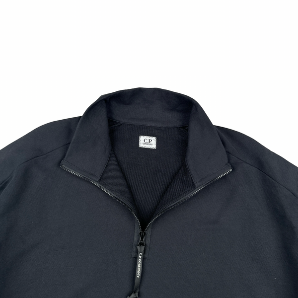 CP Company Cotton Lens View Quarter Zip Black Jumper - XXL