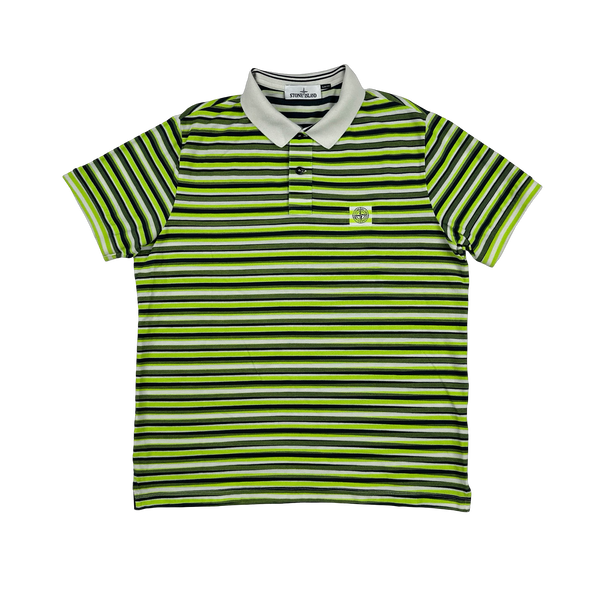 Stone Island 2012 Green Striped Patch Cotton Short Sleeve Polo - XL