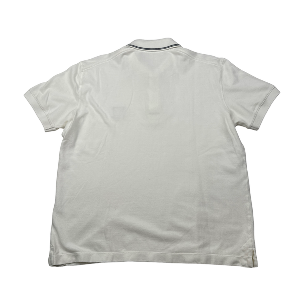 Stone Island White Spellout Compass Cotton Polo Shirt - Medium