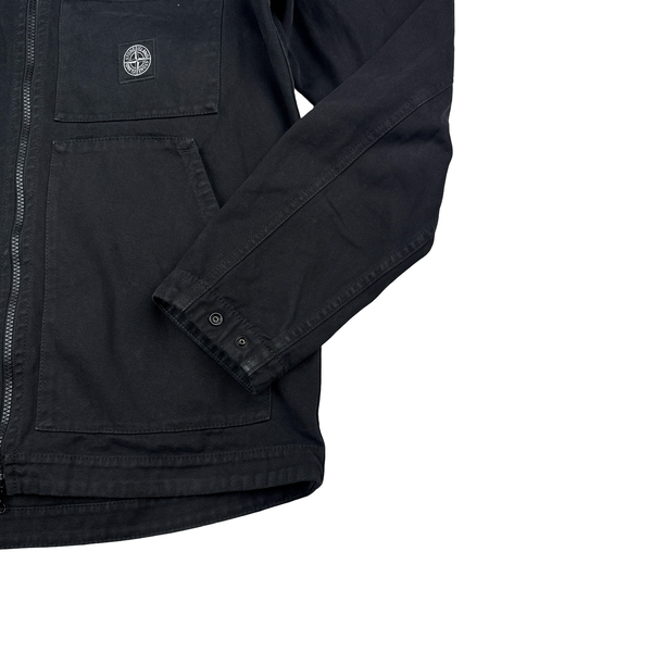 Stone Island 2025 Black Cotton Canvas Patch Overshirt - Large