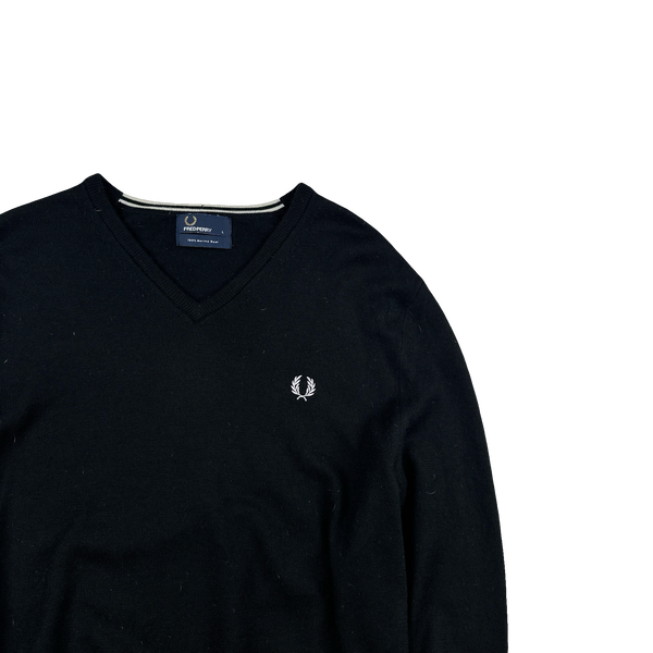 Fred Perry Black Wool V Neck Knit - Large