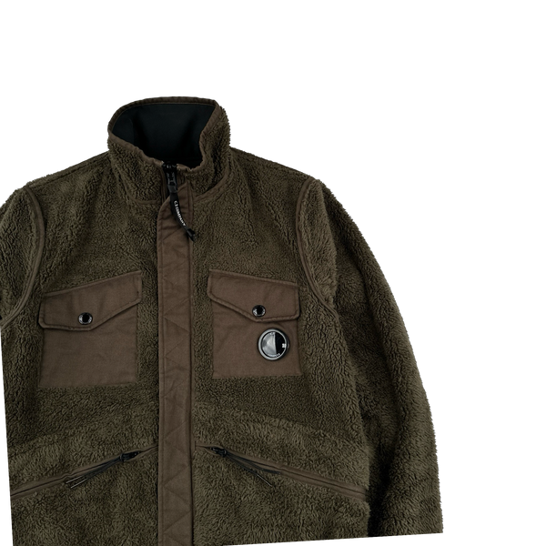 CP Company Khaki Soft Shell Teddy Fleece Reversible Lens Viewer Jacket - Medium