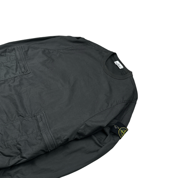 Stone Island 2021 Black Brushed Cotton Cargo Pullover Overshirt - Large