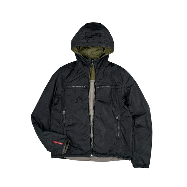 Prada Grey/Khaki Red Tab Reversible Nylon Windbreaker Jacket - Large