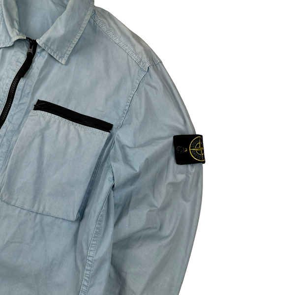 Stone Island 2017 Light Blue Cotton Zipped Overshirt - Large