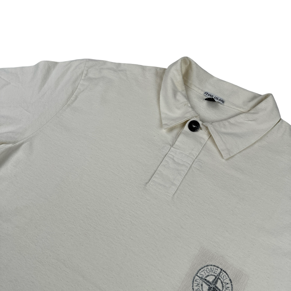Stone Island Vintage 2001 White Spellout Cotton Polo Shirt - XL
