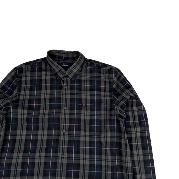 Fred Perry Black/Pink Plaid Buttoned Shirt - Large