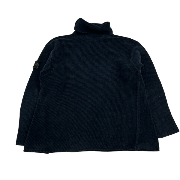 Stone Island Vintage 1995 Navy Chenille Knit Vintage Roll Neck - Medium