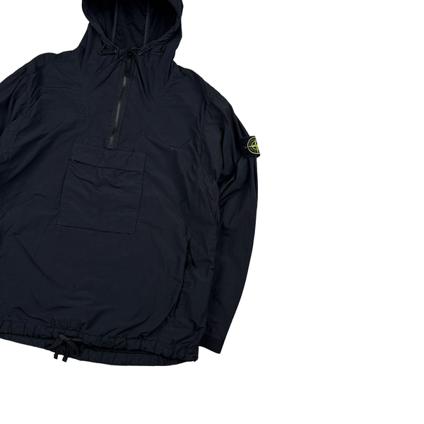 Stone Island 2022 Navy Nylon Quarter Zipped Hooded Smock - Medium