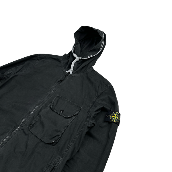 Stone Island 2021 Black Brushed Cotton Hooded Jacket - Medium