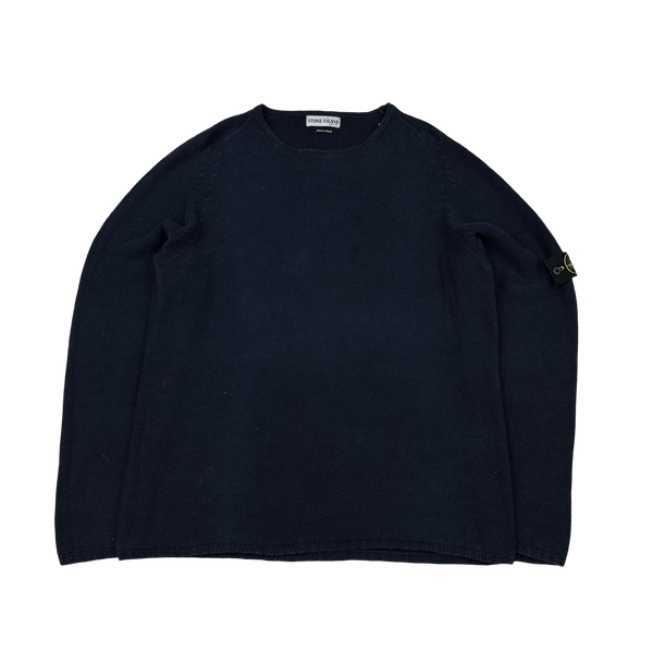 Stone Island 2000s Navy Cotton Knit Crewneck Jumper - XL