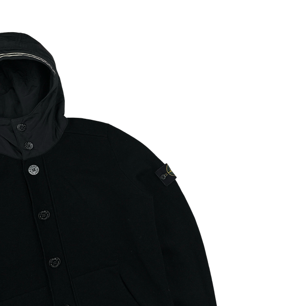 Stone Island 2011 Black Wool Nylon Hood Cardigan - XL