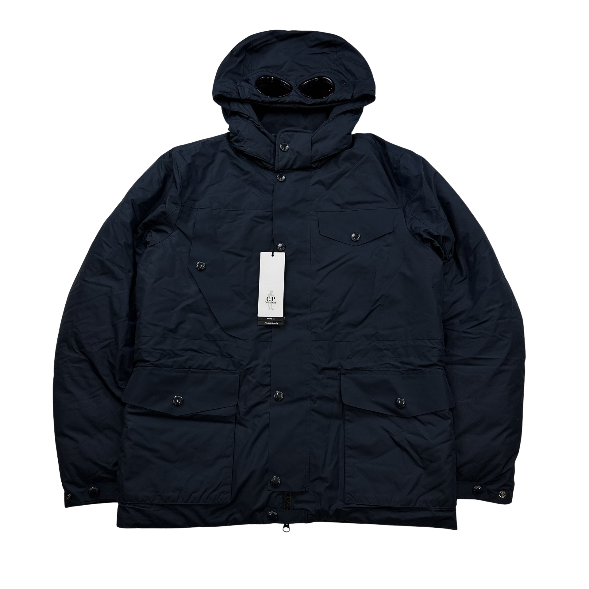 CP Company Navy Micro M Down Filled Goggle Jacket Small Mat s