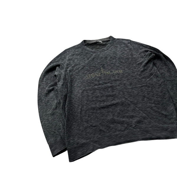 Stone Island 2008 Blue Cotton Marl Spellout Crewneck - Large