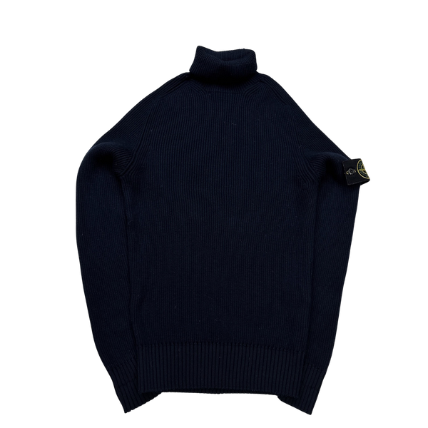 Stone Island 2017 Navy Ribbed Roll Neck Jumper - Medium