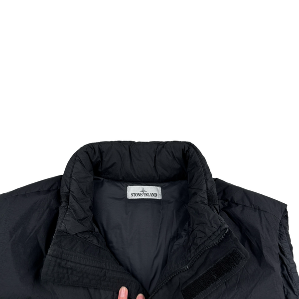 Stone Island 2021 Black Garment Dyed Crinkle Reps Down Filled Gilet - XL