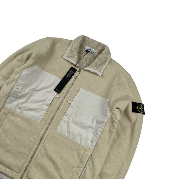Stone Island 2023 Tan Teddy Fleece Zipped Jumper - Large