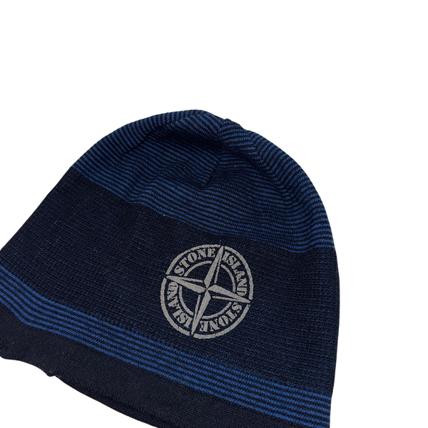 Stone Island 2000's Blue Striped Reflective Compass Beanie