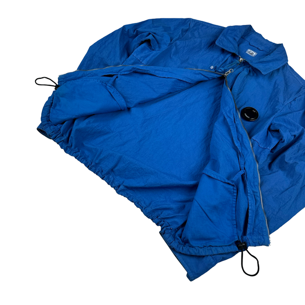 CP Company Blue Zipped Cotton Chest Lens View Overshirt - Medium