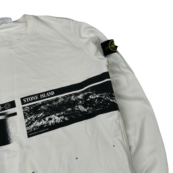Stone Island 2020 White Crewneck Graphic Sweatshirt - Large