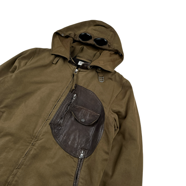 CP Company 2005 Brown Leather Detailed Goggle Jacket - Medium