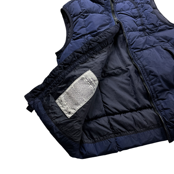Stone Island 2018 Navy Garment Dyed Crinkle Reps Down Filled Gilet Jacket - Large