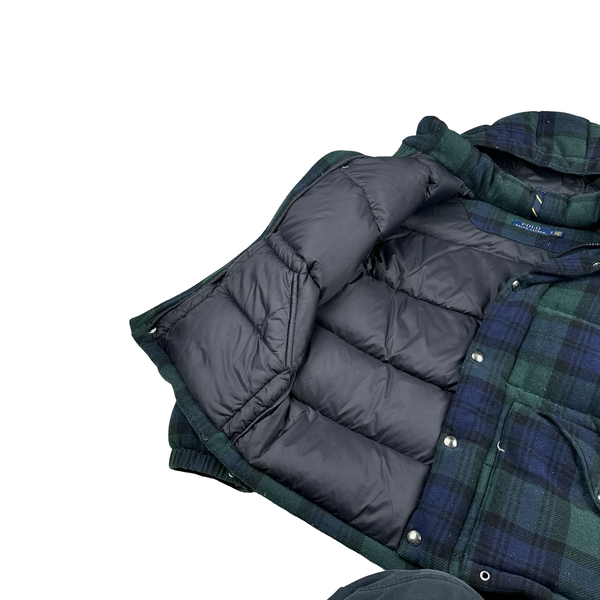 Ralph Lauren Green Nova Check Down Filled Hooded Puffer Jacket - Small