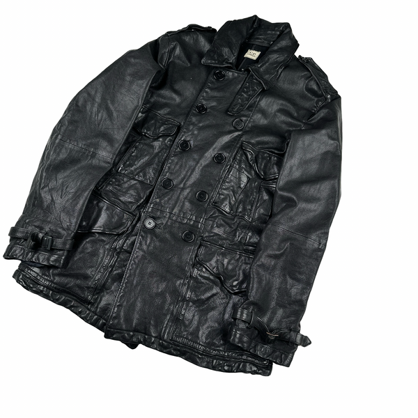 CP Company Vintage Black Heavyweight Leather Pea Jacket - XL